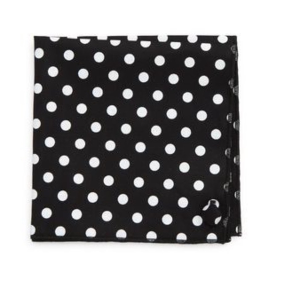 CLIFTON WILSON JACKSON DOT POLKA DOT COTTON POCKET SQUARE BLACK WHITE NWOT
